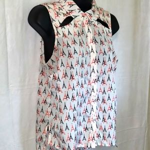 🗺️ Forever 21 Eiffel Tower Sleeveless Blouse Lightweight Shoulder Blade Cutouts